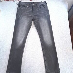 True Religion Ricky Relaxed Straight‎ Mens 36x34 Grey Big T Flap Pocket Jeans